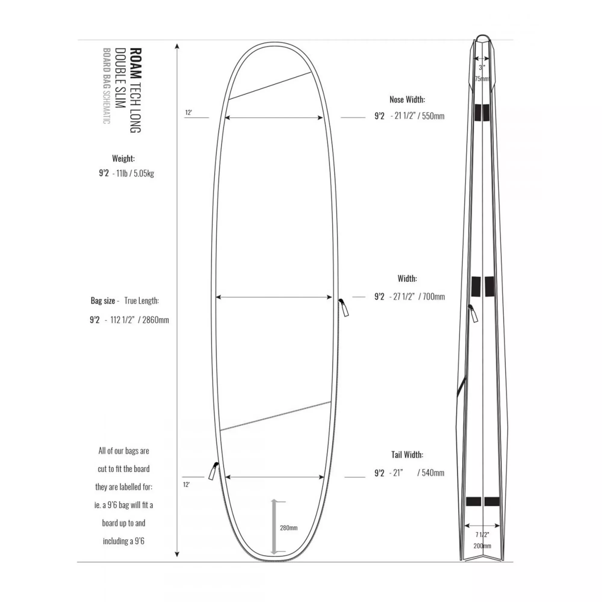 Roam Boardbag Surfboard Tech Bag Doppel Long Schwarz 2023 8 Roam Boardbag Surfboard Tech Bag Doppel Long Schwarz 2023 – Bild 6